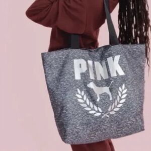 PINK Heather Grey Weekender Canvas Zip Closure Tote 21” x 15” x 7.5”
